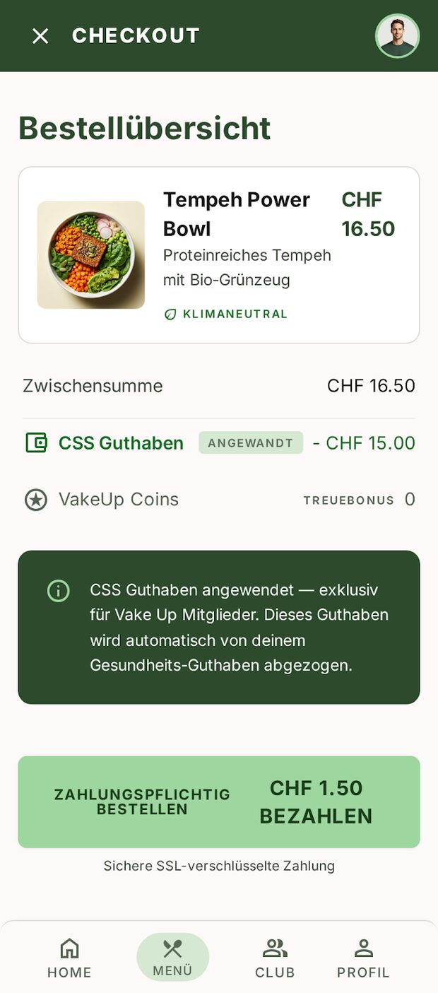 Checkout in der Vake Up App
