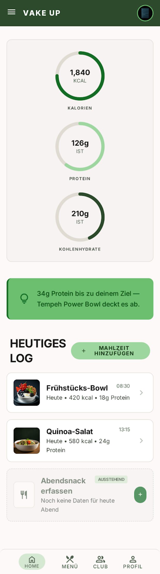 Makro-Dashboard in der Vake Up App